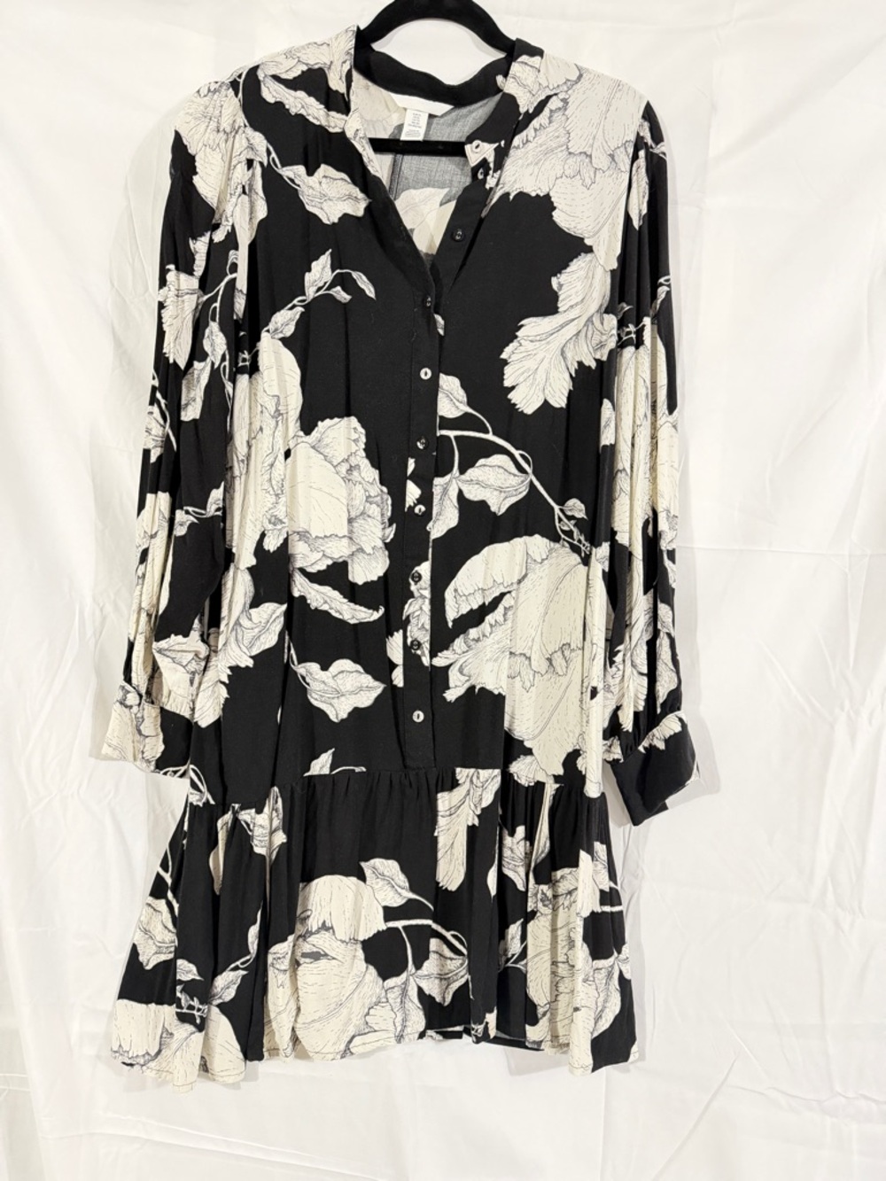 H&M Black & White Floral Tunic Dress Size XL